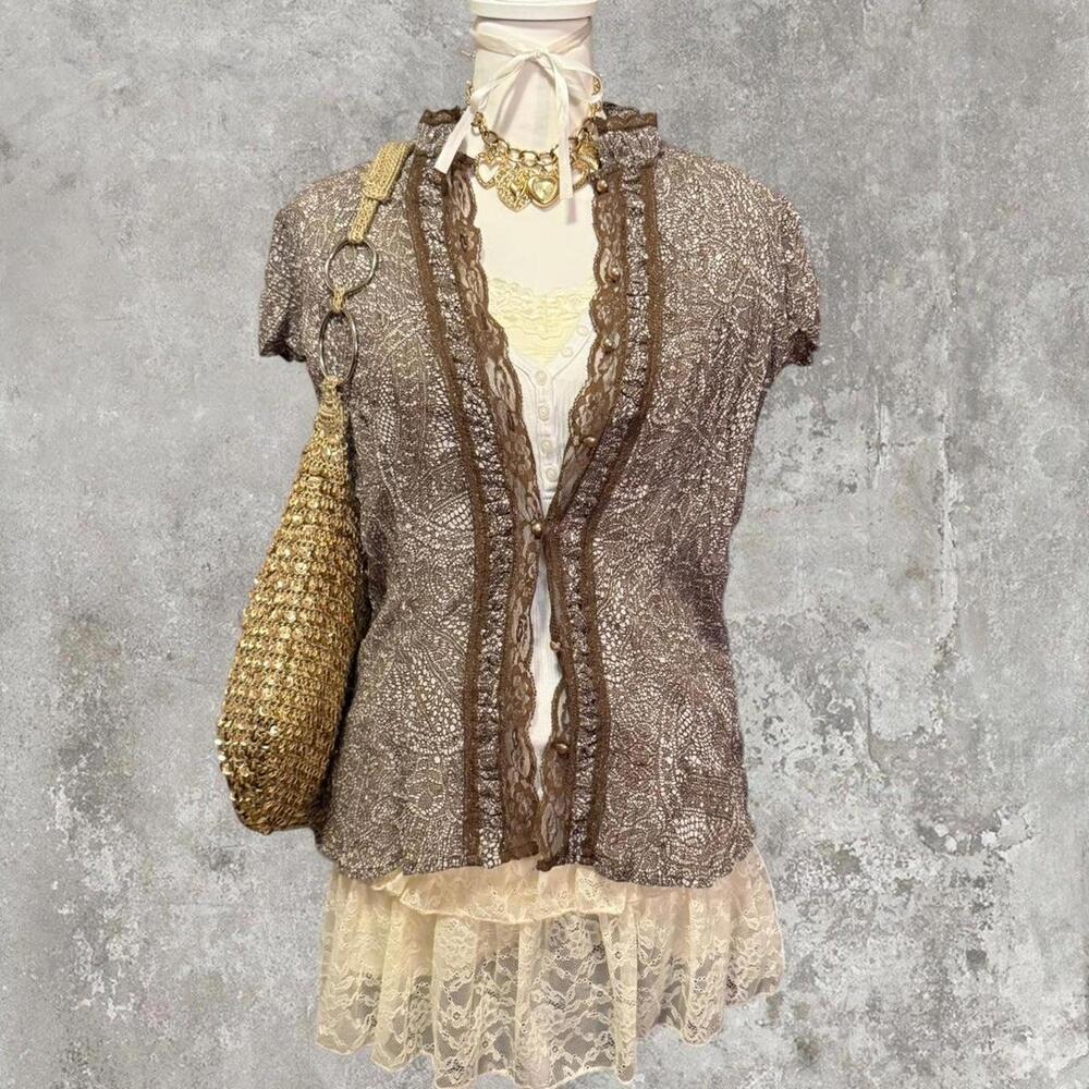 Fall Basic Office Siren Lace Button Up Blouse - image 1